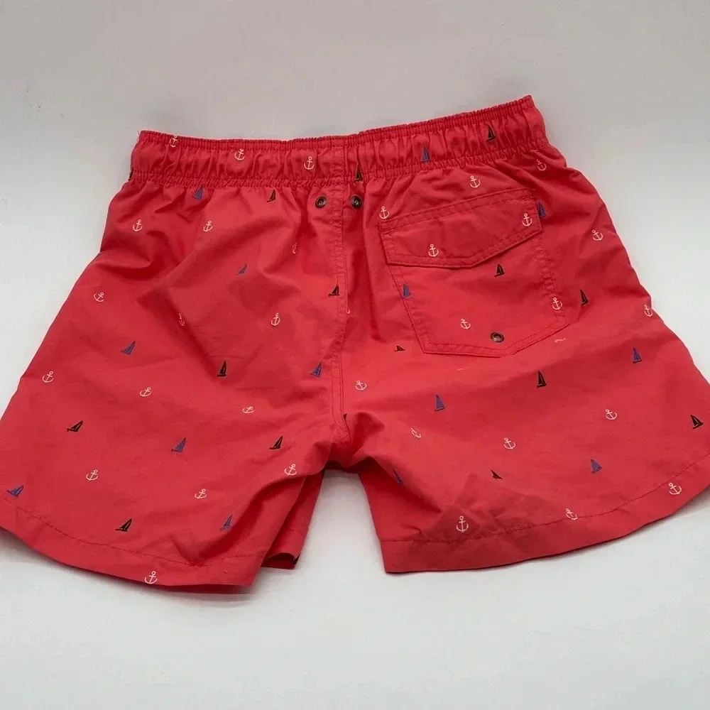TRUNKS Surf & Swim Co. AnchoEmbroidered  Swim Trunks Men's M Red Drawstring Wais